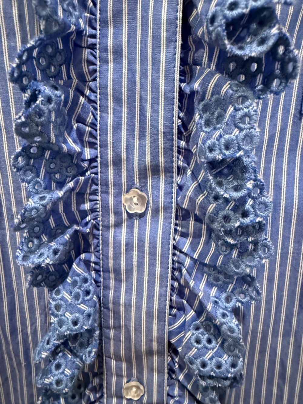 Blue Striped Ruffle-Trim Shirt - Picture 3 of 4